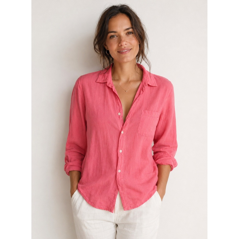 Frank & Eileen Women's Barry Coral Lightweight Cotton Button Up Casual Shirt L